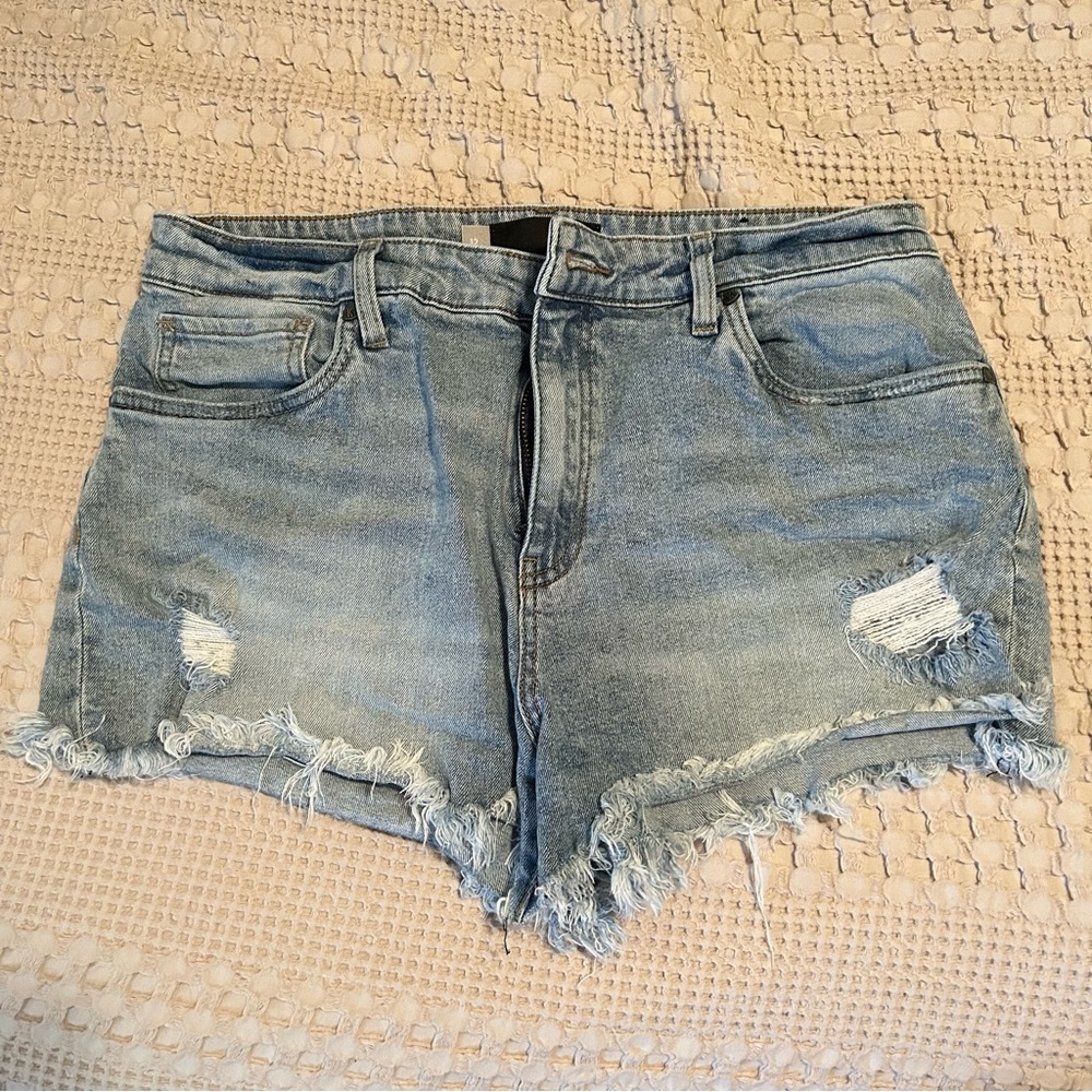 Kut from the Kloth high rise distressed denim short shorts, size 12